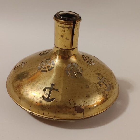 Vintage Nautical Brass Glass Decanter Anchor Wheel w/Lid Made in Sweden - Picture 5 of 8